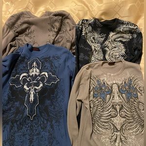 4 Mens long sleeves graphic thermal shirts